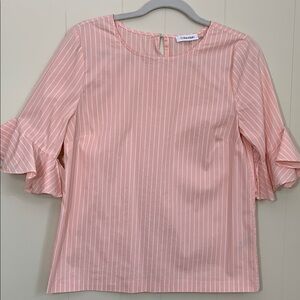 Calvin Klein Pink and White Flutter Sleeve Blouse